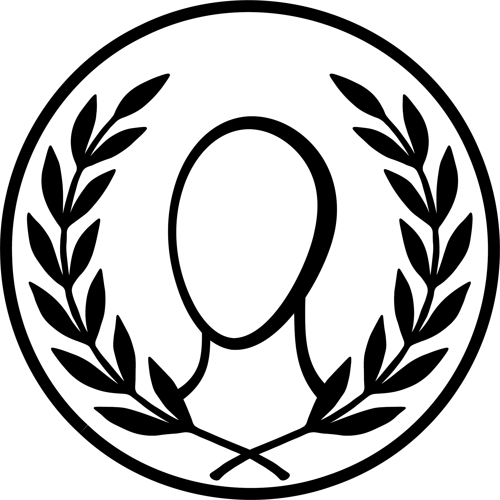 company logo with silhouette of bust