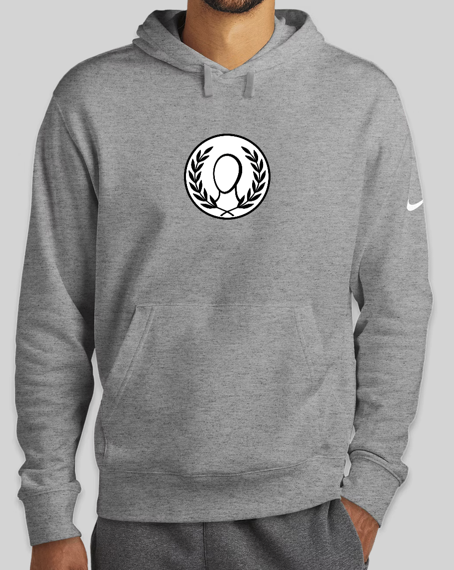 man with grey hoodie with Agora logo